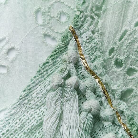 TOLANI Oprah Tie-Die Eyelet Bell Sleeve Wrap Kimono Cover-Up Mint Gold {F12} - Picture 7 of 7